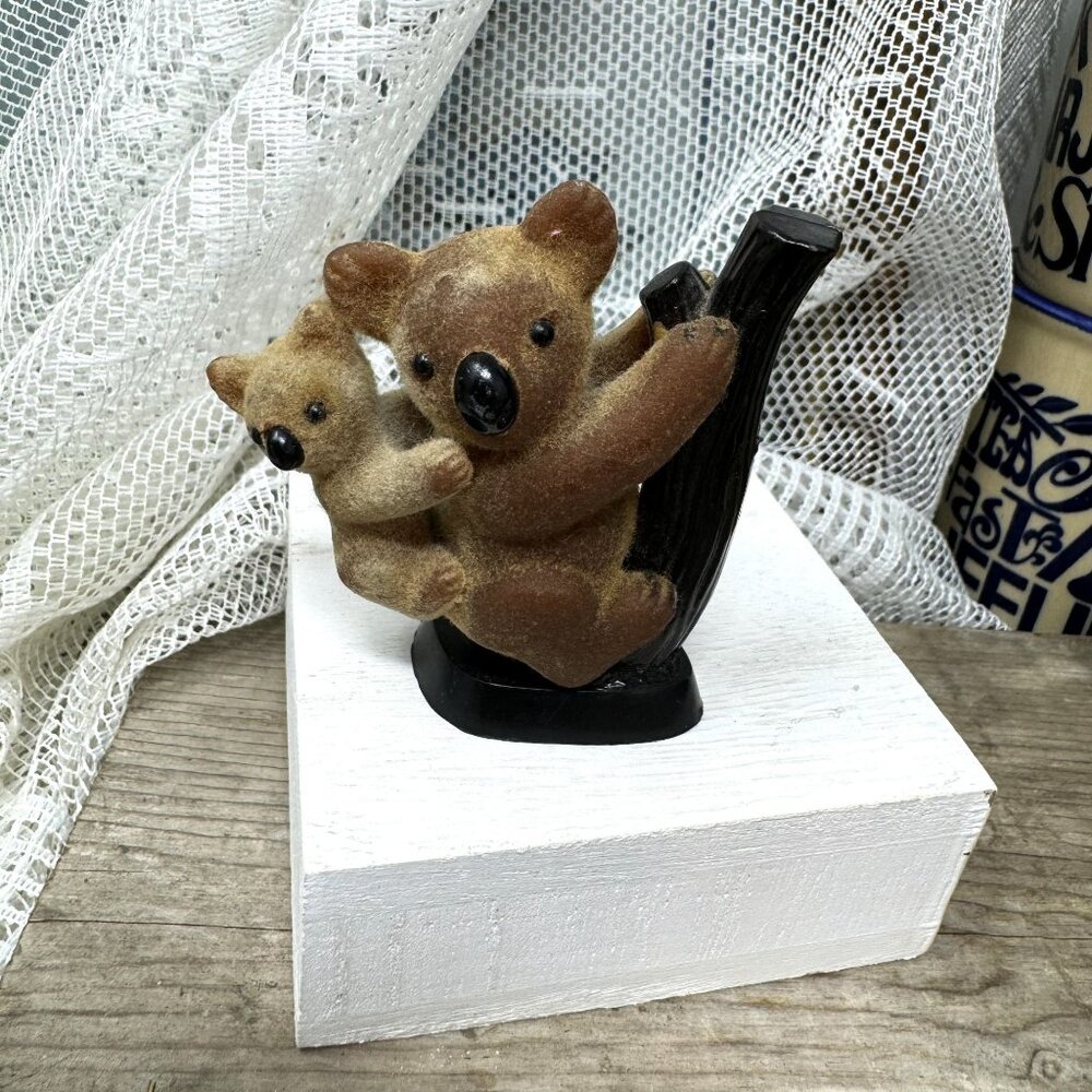 Vintage Koala Bear Figurine Mother & Baby on Tree Collectible 4" Tall Ceramic